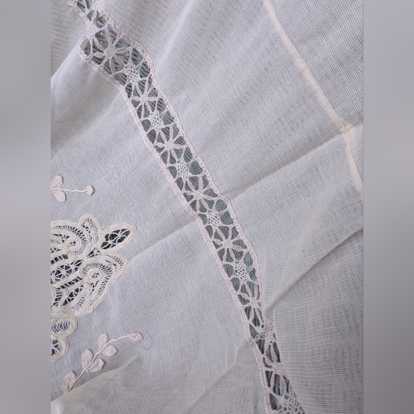 Antique Applique Leaves Battenburg Tape Lace Net Victorian Pillow Layover 90x31 - Picture 5 of 10